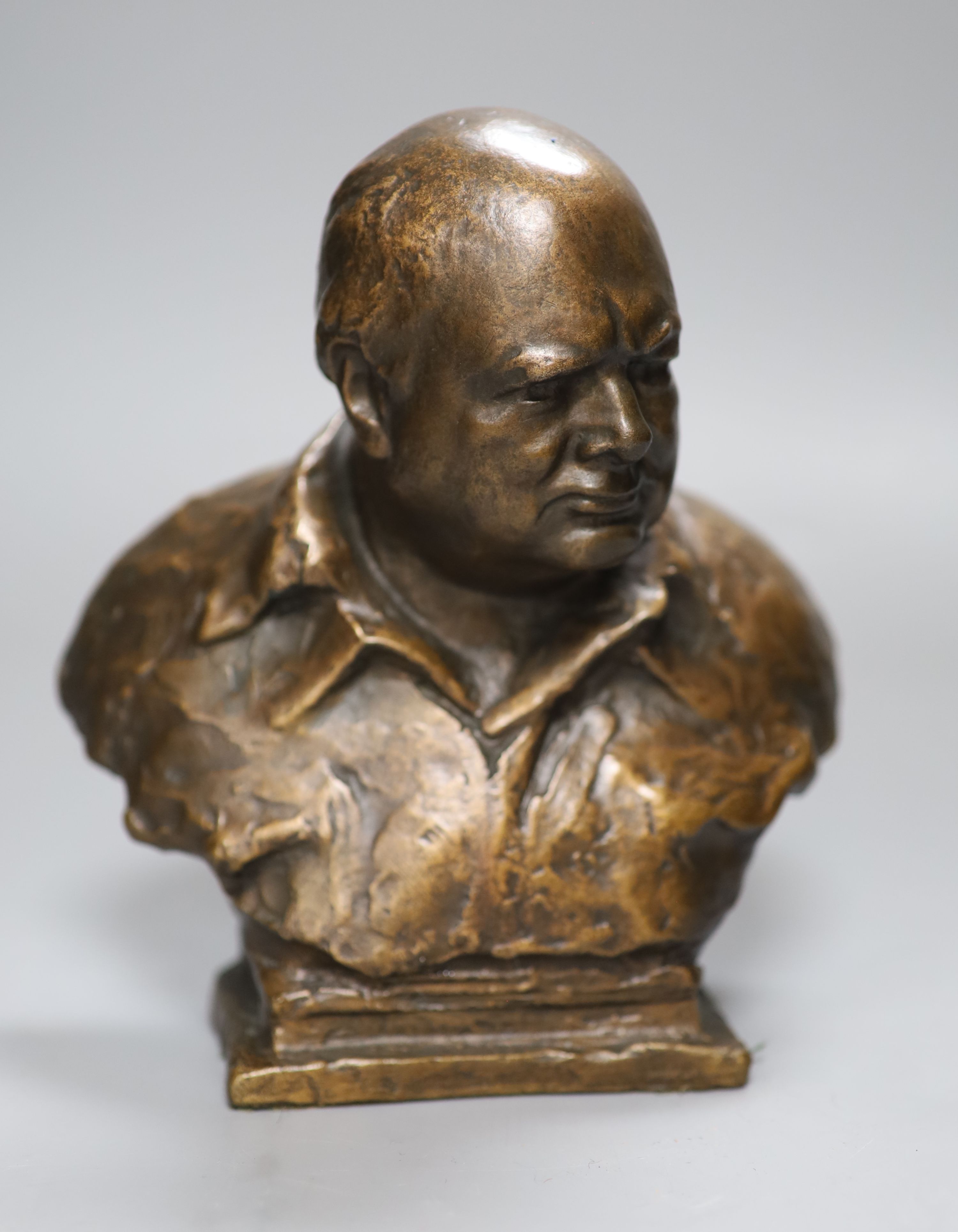 After Oscar Nemon, a bust of Winston Churchill, height 19.5cm